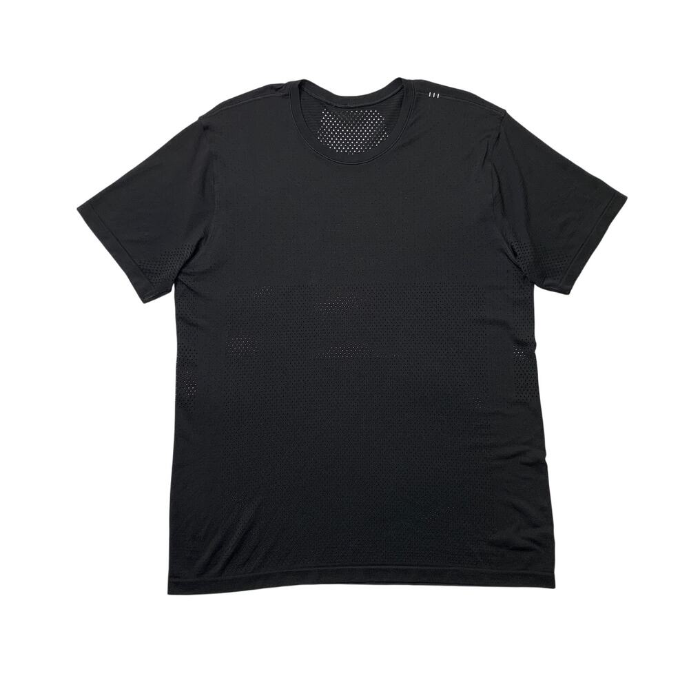 Lululemon T Shirt Mens L Large Black Breathe Short Sleeve Perforated Mesh Train